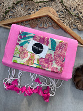 Baby Pink Handloom Khadi Cotton Saree With Flower Print Blouse